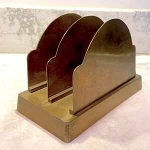 Handmade Brass Art Deco Arts & Crafts Hammered Letter Holder Organizer Vintage